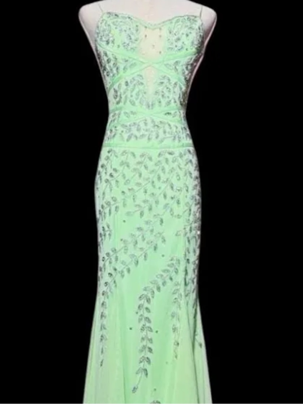 Cache Mint Beaded Strapless Evening Gown